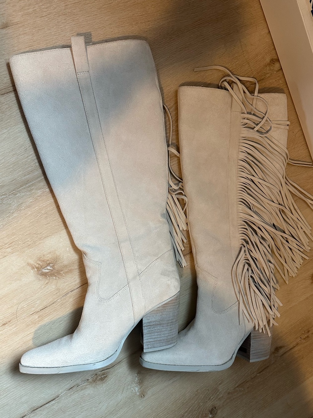 Vince Camuto Genuine Leather Fringe Knee-High Cowboy Boots - Picture 2 of 5